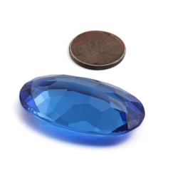 Large antique Czech hand cut sapphire blue oval glass rhinestone 41x25mm