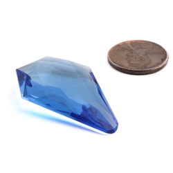Large antique Czech hand cut sapphire blue pentagon glass rhinestone 38x27mm