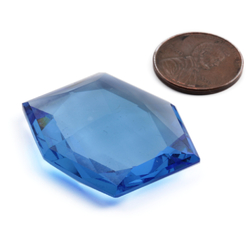 Large antique Czech hand faceted sapphire blue hexagon glass rhinestone 34x31mm