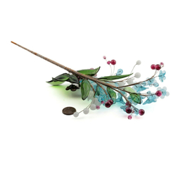 Czech lampwork glass bead white, blue and cranberry flower bouquet ornament