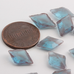 Czech antique Victorian Saphiret rhomboid glass rhinestone 14x9mm