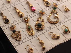 1920's design sample card (64) Czech vintage rhinestone glass bead earrings