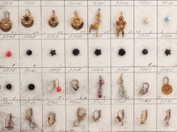 1920's Deco technical sample card (63) Czech vintage rhinestone glass bead coin earrings