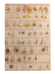 Czech vintage Art Deco technical sample card (55) rhinestone oriental style brass earrings