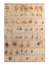 Czech vintage Art Deco technical sample card (55) rhinestone oriental style brass earrings