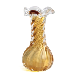 Vintage Czech topaz crystal bicolor twist glass vase Mid Century modern hand blown