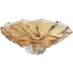 Vintage Czech Mid Century topaz crystal bicolor fluted glass designer bowl 