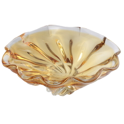 Vintage Czech Mid Century topaz crystal bicolor fluted glass designer bowl 