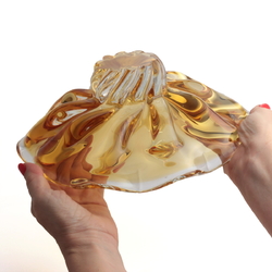 Vintage Czech Mid Century topaz crystal bicolor fluted glass designer bowl 