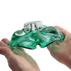 Vintage Czech green crystal bicolor fluted glass designer bowl Mid Century 6"