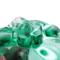 Vintage Czech green crystal bicolor fluted glass designer bowl Mid Century 6"