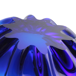 Vintage Czech sapphire blue crystal bicolor fluted glass bowl Chribska Sommerso Mid Century modern