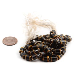 Lot (70) Czech vintage orange black bicolor lampwork bugle glass beads 9mm