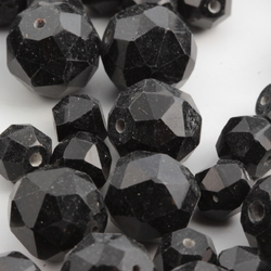 Lot (115) Austrian D.S antique vintage jet black round faceted glass beads