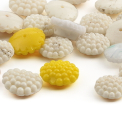 Lot (24) Czech vintage 1920's uranium yellow pink flower headpin beads button elements
