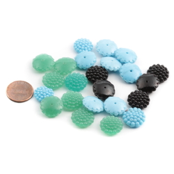 Lot (23) Czech vintage 1920's uranium green blue black flower headpin beads button elements