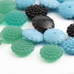 Lot (23) Czech vintage 1920's uranium green blue black flower headpin beads button elements