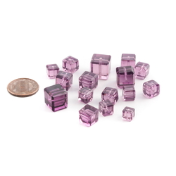 Lot (16) rare Austrian D.S antique amethyst cube faceted glass beads 6-11mm