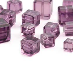 Lot (16) rare Austrian D.S antique amethyst cube faceted glass beads 6-11mm