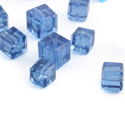 Lot (12) rare Austrian D.S antique sapphire blue cube faceted glass beads 8-11mm