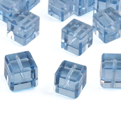 Lot (26) rare Austrian D.S antique light sapphire blue cube faceted glass beads 8-11mm
