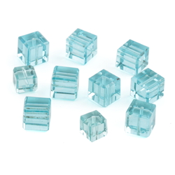 Lot (10) rare Austrian D.S antique light aqua blue cube faceted glass beads 8-10mm
