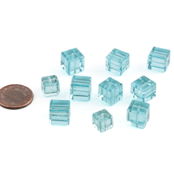 Lot (10) rare Austrian D.S antique light aqua blue cube faceted glass beads 8-10mm