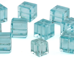 Lot (10) rare Austrian D.S antique light aqua blue cube faceted glass beads 8-10mm
