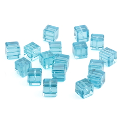 Lot (17) Austrian D.S antique dark aqua blue cube faceted glass beads 9/10mm