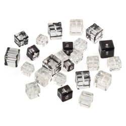 Lot (24) rare Austrian D.S antique crystal and black clear bicolor cube faceted glass beads 8-13mm