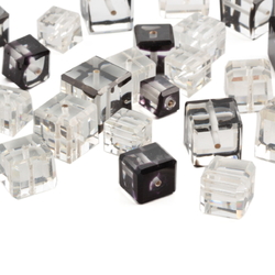 Lot (24) rare Austrian D.S antique crystal and black clear bicolor cube faceted glass beads 8-13mm