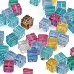 Lot (59) rare Austrian D.S antique blue pink yellow green cube faceted glass beads 6-10mm