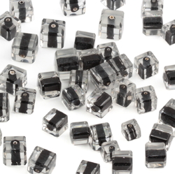 Lot (45) rare Austrian D.S antique black lined crystal bicolor cube faceted glass beads 6-9mm