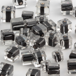 Lot (45) rare Austrian D.S antique black lined crystal bicolor cube faceted glass beads 6-9mm