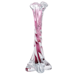 Vintage Czech Mid Century modern hand blown pink crystal bicolor twist glass vase 