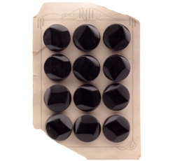 Card (12) large 32mm Czech 1920's original Art Deco vintage black glass buttons