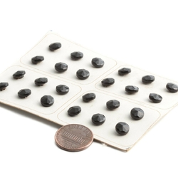 Card (24) Deco vintage Czech jet black faceted micro dimi doll glass buttons 7mm
