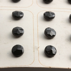 Card (24) Deco vintage Czech jet black faceted micro dimi doll glass buttons 7mm