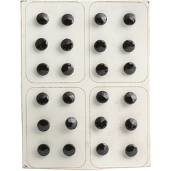 Card (24) Deco vintage Czech jet black faceted micro dimi doll glass buttons 7mm