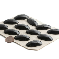 Card (12) large 1920's vintage Czech oval faceted jet black glass buttons 34mm