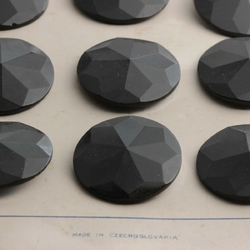 Card (12) Deco vintage Czech black faceted glass buttons 27mm