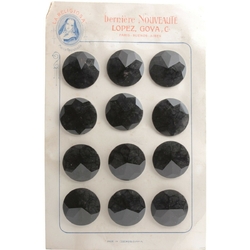 Card (12) Deco vintage Czech black faceted glass buttons 27mm