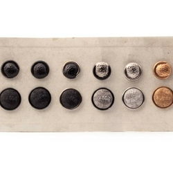 Sample card (12) Vintage Czech lustre bumpy horseshoe black glass buttons