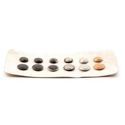 Sample card (12) Vintage Czech lustre bumpy horseshoe black glass buttons