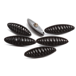 Lot (6) large vintage Czech Art Deco oval faceted jet black glass buttons 31mm