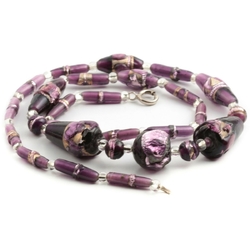 Vintage Czech necklace purple amethyst foil overlay handmade lampwork glass beads