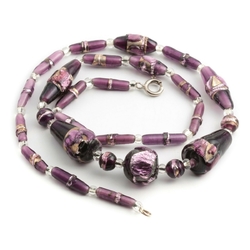 Vintage Czech necklace purple amethyst foil overlay handmade lampwork glass beads