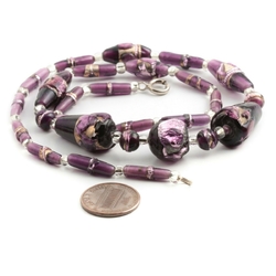 Vintage Czech necklace purple amethyst foil overlay handmade lampwork glass beads