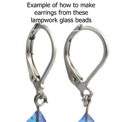Czech lampwork green marble teardrop glass earring headpin glass bead (1 bead)
