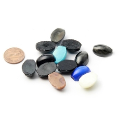Lot (13) vintage Czech flat ended oval domed glass cabochons 18mm